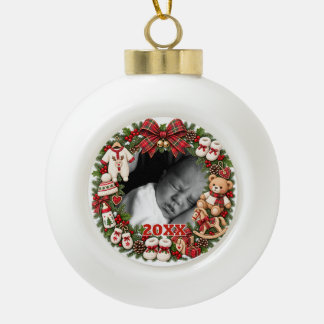Baby erstes Weihnachten benutzerdefiniertes Foto J Keramik Kugel-Ornament