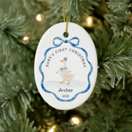 Baby erstes Weihnachten Blaues Wasserfarb-Band Gan Keramik Ornament