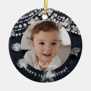 Baby erstes Weihnachten Denim Diamanten Perlen Fot Keramik Ornament
