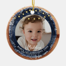 Baby erstes Weihnachten Denim Rustikal Holz Licht 