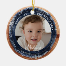 Baby erstes Weihnachten Denim Rustikal Holzscheibe
