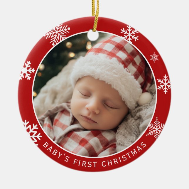 Baby Erstes Weihnachten Doppelseitiger Fotoanhänge Keramik Ornament (Vorne)