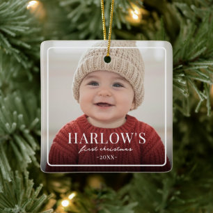 Baby Erstes Weihnachten Einfache Rahmen Foto Keram Keramikornament