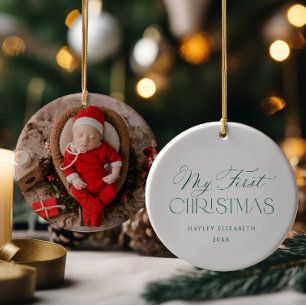 Baby Erstes Weihnachten Grüne Foto-Erinnerung Keramik Ornament