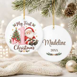 Baby erstes Weihnachten rosa Santa Keramik Ornament