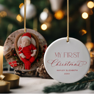 Baby erstes Weihnachten rotes Foto-Andenken Keramik Ornament