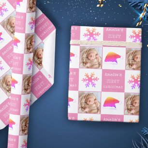 Baby erstes Weihnachten Santa Hut Schneeflocke Fot Geschenkpapier