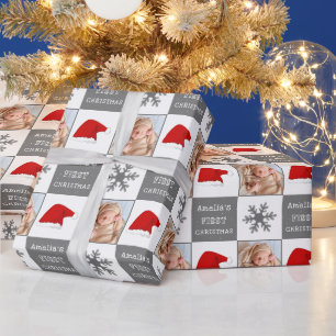 Baby erstes Weihnachten Santa Hut Schneeflocke Fot Geschenkpapier