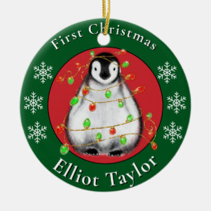 Baby erstes Weihnachten süßer Pinguin personalisie Keramik Ornament