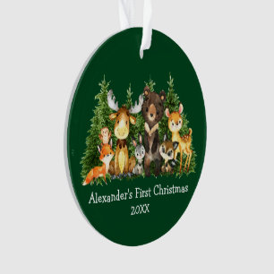 Baby erstes Weihnachten Tiere Grün - PHOTO BACK Ornament