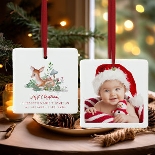 Baby erstes Weihnachten Waldhirsch Foto  Keramikornament