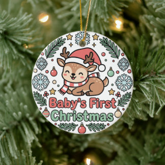 Baby Erstes Weihnachts-Rentier-Ornament Keramik Ornament