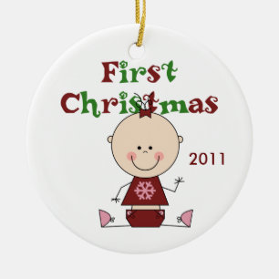 Baby-erstes Weihnachtsdatierte Verzierung Keramikornament