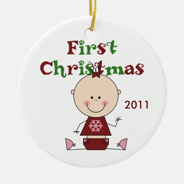 Baby-erstes Weihnachtsdatierte Verzierung Keramikornament (Vorne)