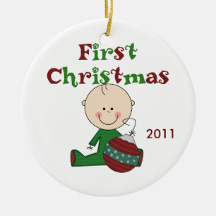 Baby-erstes Weihnachtsdatierte Verzierung Keramikornament