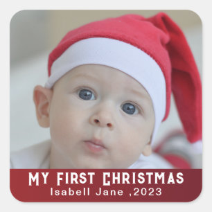 Baby   Erstes Weihnachtsfest - Foto Quadratischer Aufkleber
