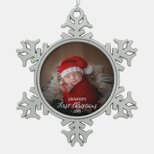 Baby erstes Weihnachtsfoto Schneeflocken Zinn-Ornament