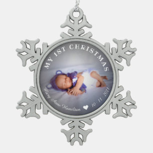 Baby erstes Weihnachtsfoto Schneeflocken Zinn-Ornament