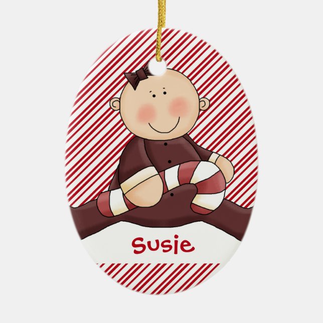 Baby-erstes Weihnachtsmädchen Keramikornament (Vorne)