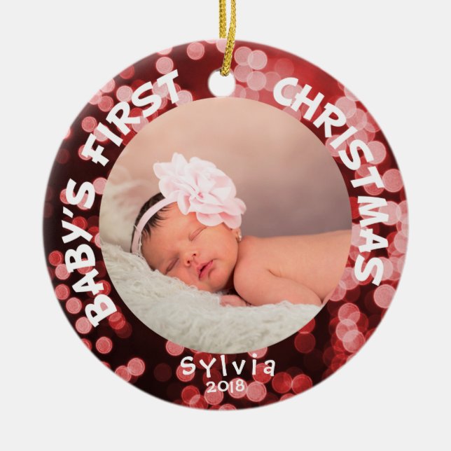 Baby-erstes Weihnachtspersonalisiertes Foto Keramik Ornament (Vorne)