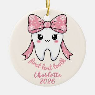 Baby Erstes Zahn Rosa Schleife Meilenstein Kawaii  Keramik Ornament