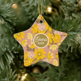 Baby Erstmals niedlich Gelb Rosa Blumenurlaub Keramik Ornament