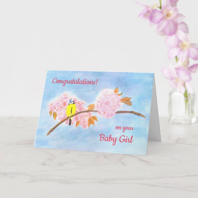 Baby & erwartet Personalisiert - Vogel & Blüten Karte (Orchidee)