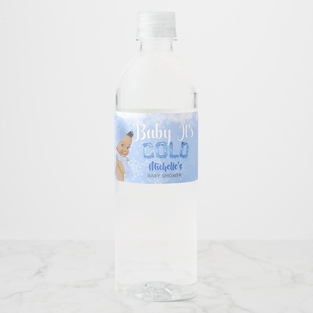 Baby Es ist Cold Snowflake Blue Ethnic Boy Dusche (Vorderseite)