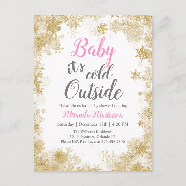 Baby es ist kalt außerhalb Baby Girl Baby Shower Einladungspostkarte (Vorderseite)