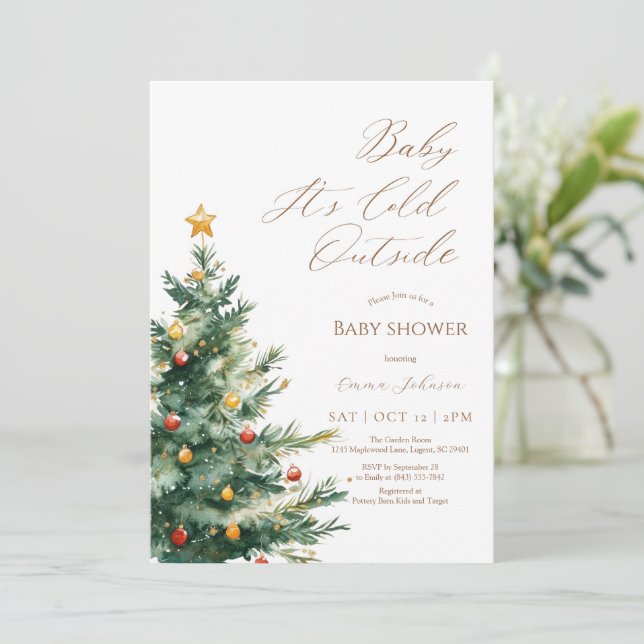 Baby es ist kalt außerhalb der Weihnachtsbaume Bab Dankeskarte (Stehend Vorderseite)