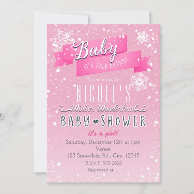BABY ES IST KALT AUSSERHALB Pink Baby Dusche Einla Einladung (Vorderseite)