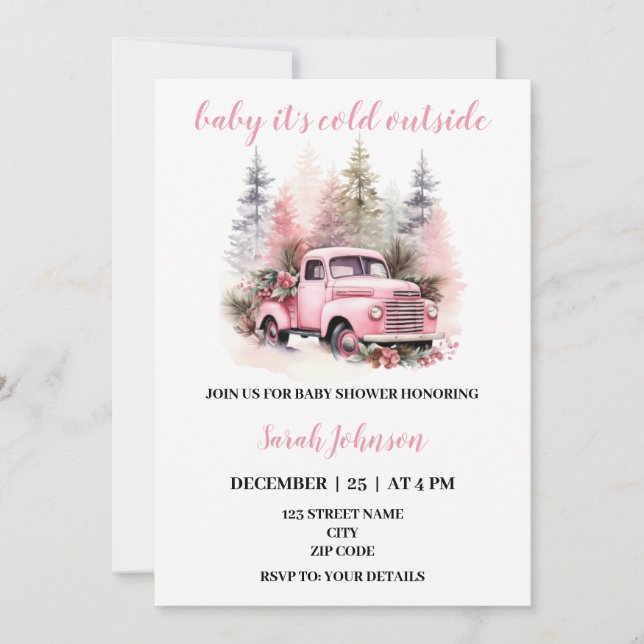 Baby es ist kalt außerhalb rosa LKW Babydusche Einladung (Vorderseite)