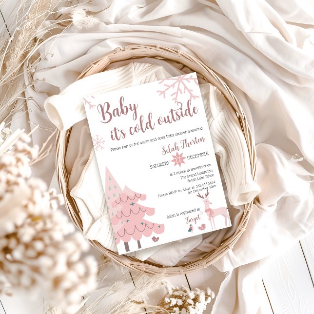 Baby Es ist kalt draußen Babydusche Einladung Pink (Baby It's Cold Outside Baby Shower Invitation )