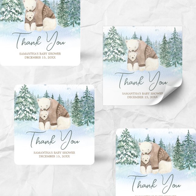 Baby Es ist kalt draußen Babydusche Quadratischer Aufkleber (Winter Baby Shower Sticker )