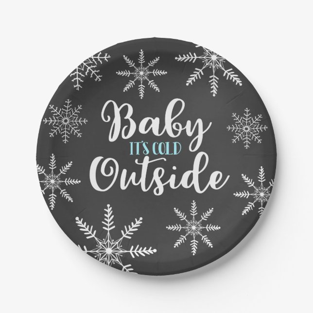 Baby Es ist kalt draußen Babydusche Schneeflocke Pappteller (Vorderseite)