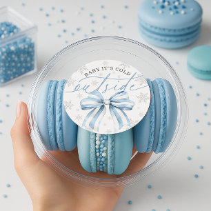 Baby, es ist kalt draußen, blaue Schleife, Winter- Runder Aufkleber