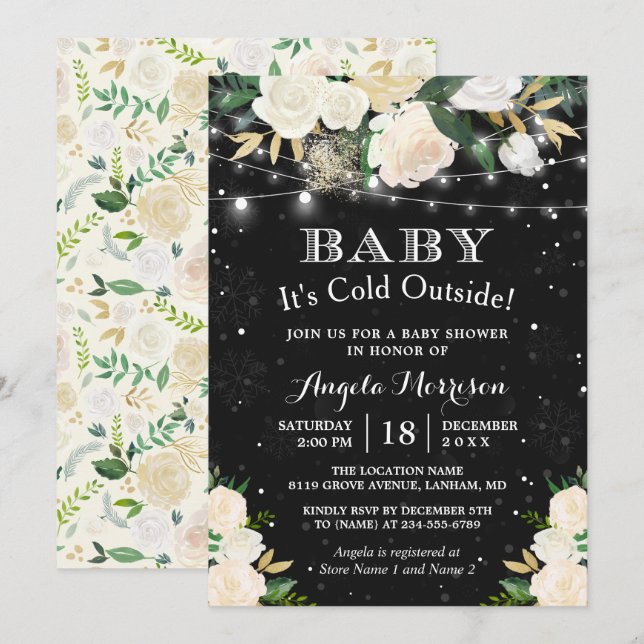 Baby Es ist kalt draußen Bloral Winter Baby Dusche Einladung (Vorne/Hinten)