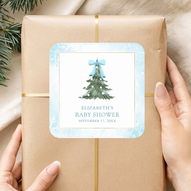 Baby Es ist kalt draußen Blue Bow Baby Dusche Quadratischer Aufkleber (Von Creator hochgeladen)