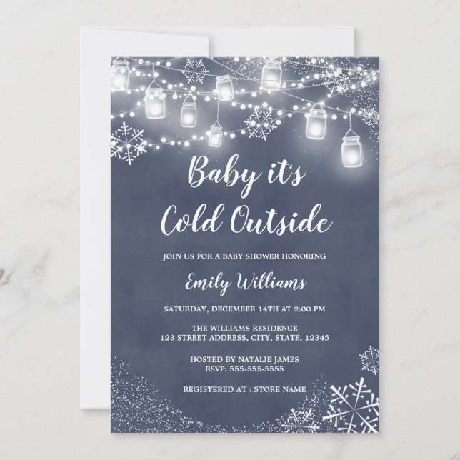 Baby es ist kalt draußen Blue Winter Baby Dusche Einladung (Vorderseite)