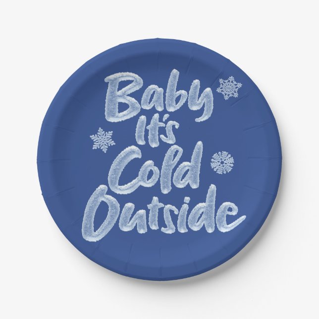 Baby Es ist kalt draußen Deep Blue Frozen Weihnach Pappteller (Vorderseite)