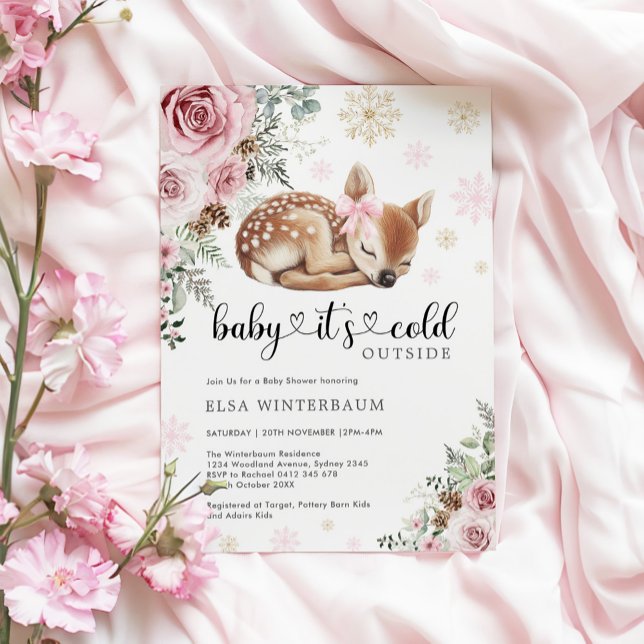 Baby Es ist kalt draußen Deer Pink Gold Baby Dusch Einladung (Von Creator hochgeladen)