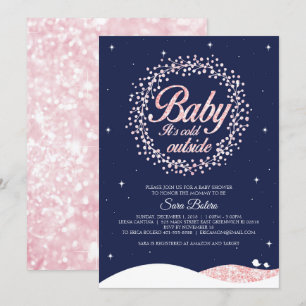 Baby Es ist kalt draußen Dusche Navy rosa Sparkle Einladung