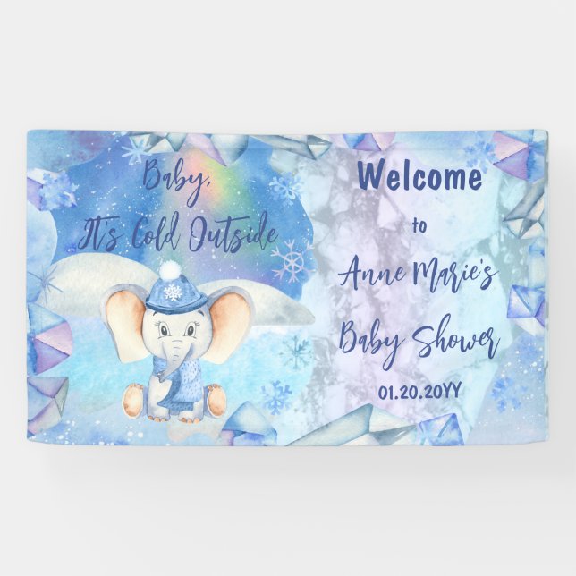 Baby Es ist kalt draußen Elephant Winter Baby Dusc Banner (Horizontal)