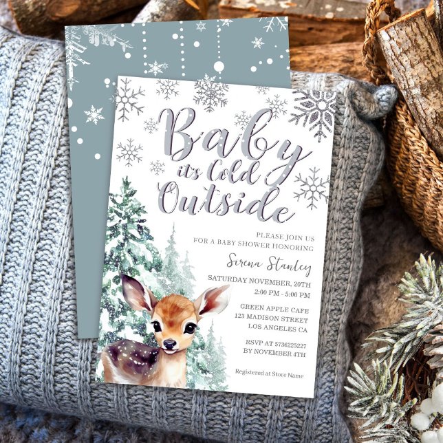 Baby es ist kalt draußen | Fawn Winter Baby Dusche Einladung (Von Creator hochgeladen)