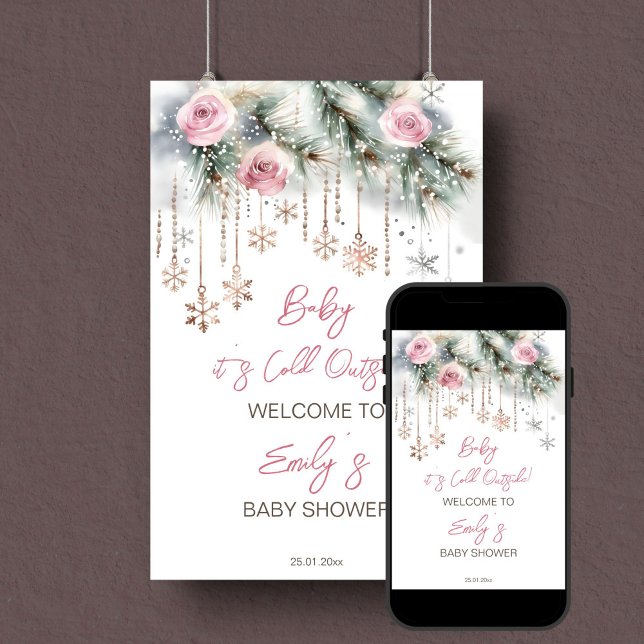 Baby es ist kalt draußen im Winter Babydusche will Poster (Baby it's cold outside winter baby shower editable template  welcome sign poster digital download)