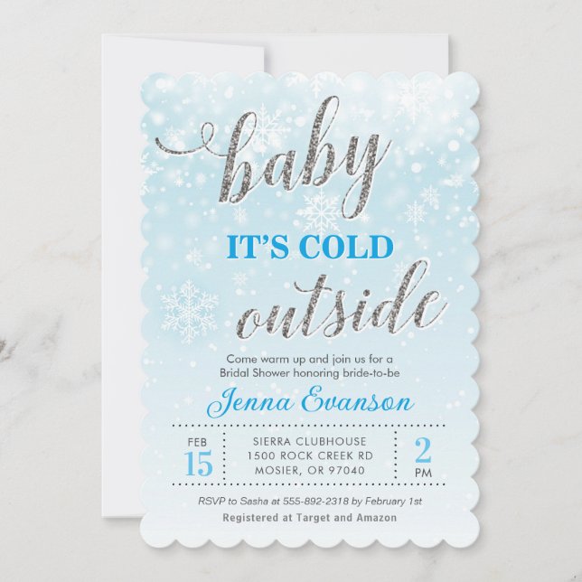 Baby Es ist kalt draußen im Winter Blue Brautparty Einladung (Vorderseite)