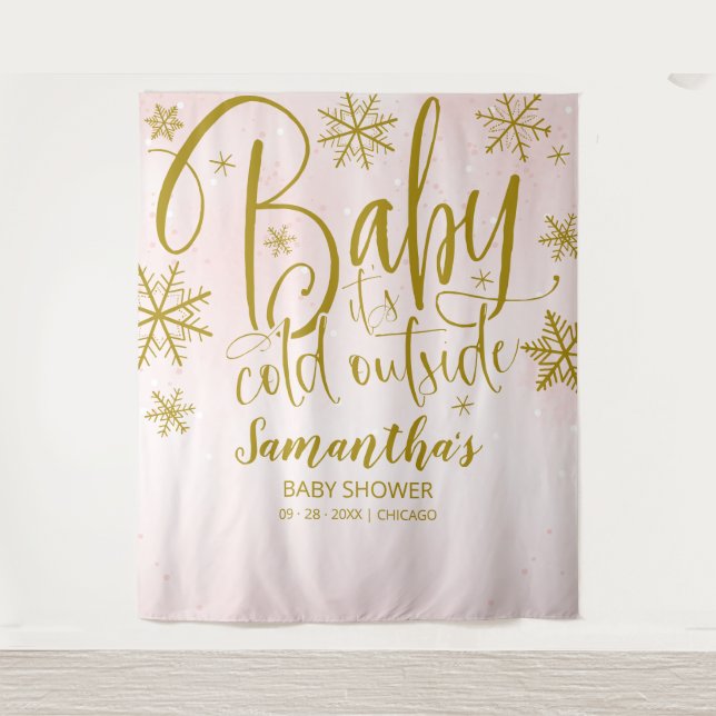 Baby Es ist kalt draußen Mädchen Babydusche Hinter Wandteppich (Vorderseite)