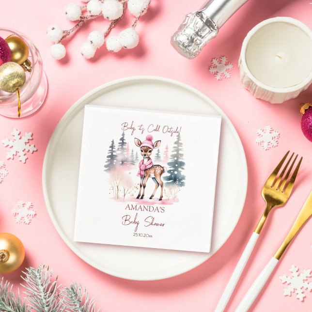 Baby es ist kalt draußen Mädchen Rehe Babydusche Serviette (Baby it's cold outside winter girls baby shower tableware personalized template napkins cute deer)