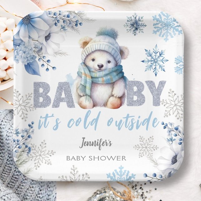 Baby es ist kalt draußen Niedliche Junge Winter Ba Pappteller (Von Creator hochgeladen)