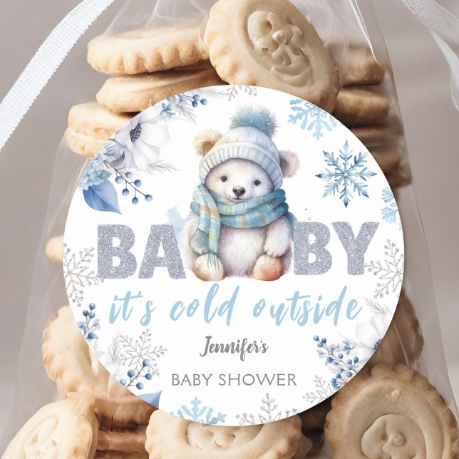 Baby es ist kalt draußen Niedliche Junge Winter Ba Runder Aufkleber (Von Creator hochgeladen)